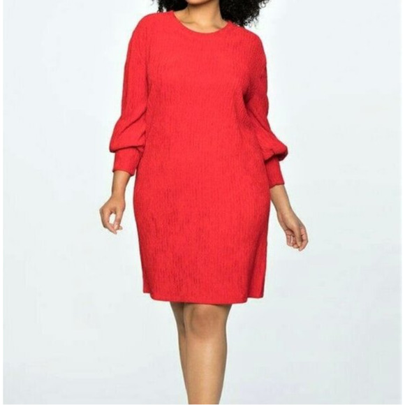 ELOQUII • Red Ribbed Drop Shoulder Easy Dress 1X - Picture 9 of 10